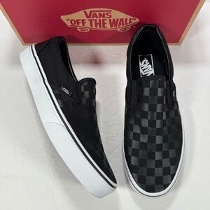 Vans Classic Slip-On Checkerboard Black Black Sneaker Men Size 9.5 Women Size 11